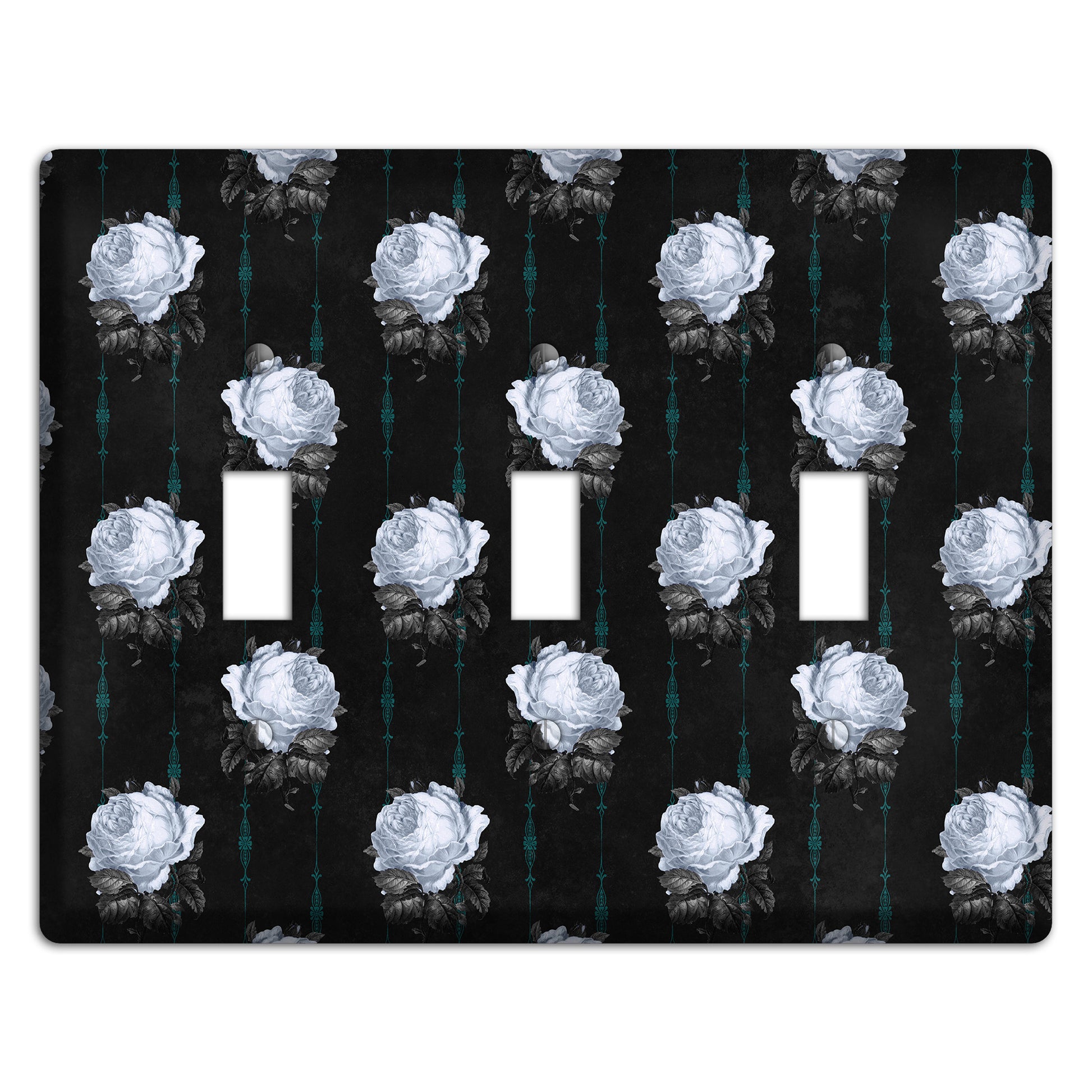 Dramatic Floral Black 3 Toggle Wallplate