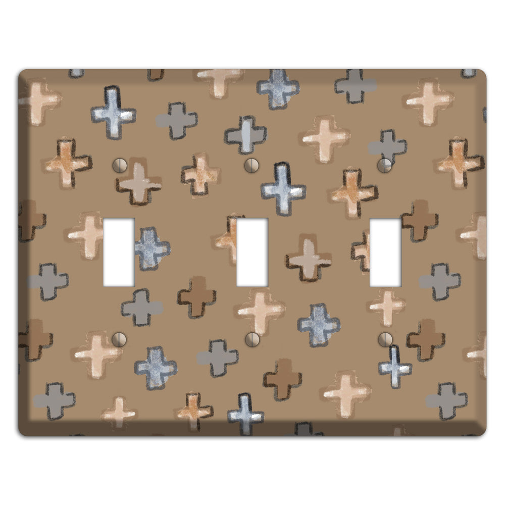 Brown Plus Signs 3 Toggle Wallplate