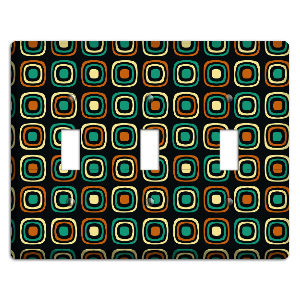 Multi Brown Umber Teal Retro Squares 3 Toggle Wallplate