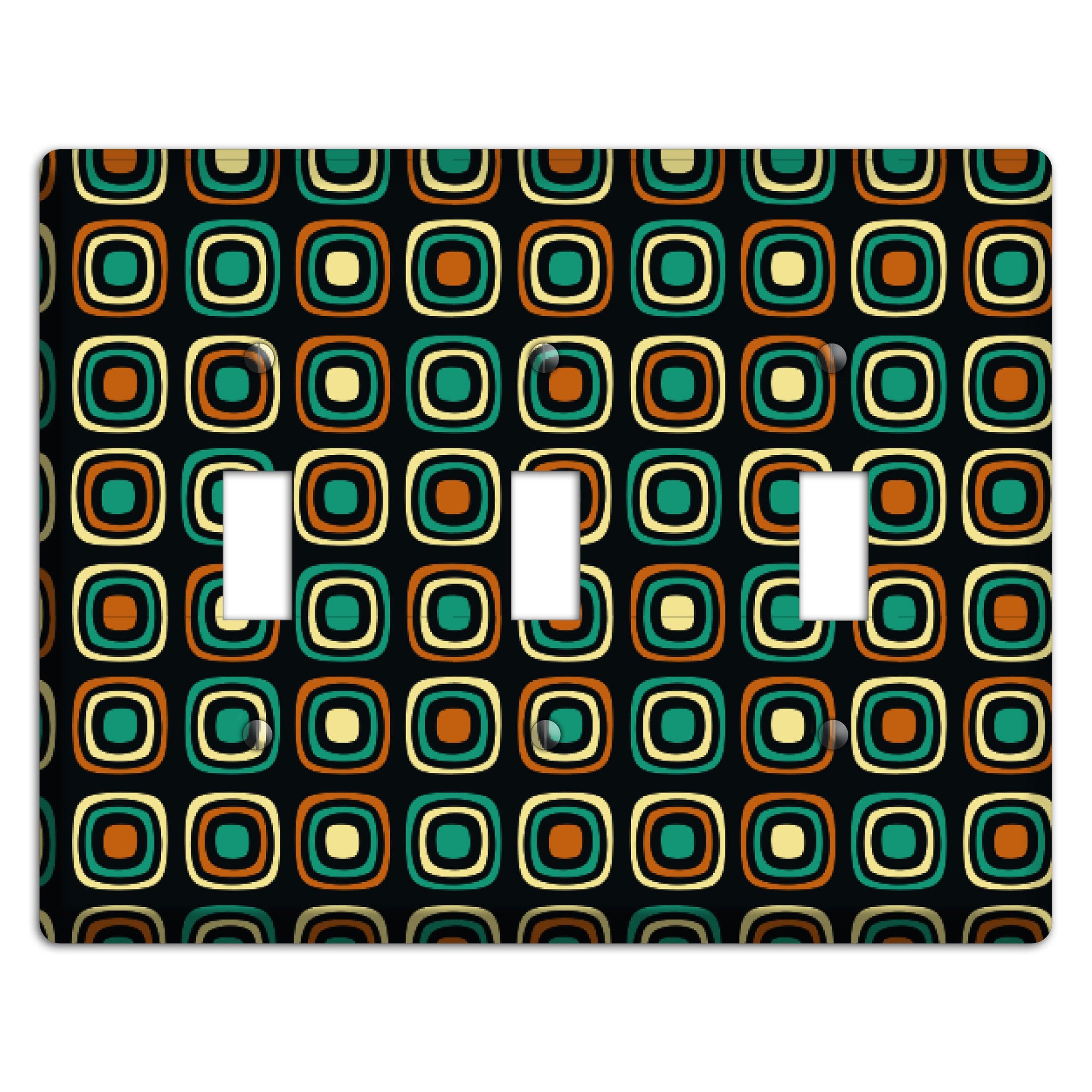 Multi Brown Umber Teal Retro Squares 3 Toggle Wallplate