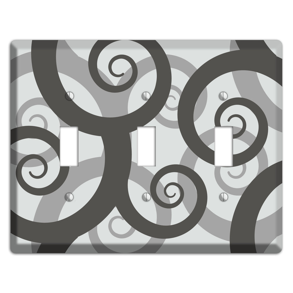 Grey with Black Large Swirl 3 Toggle Wallplate
