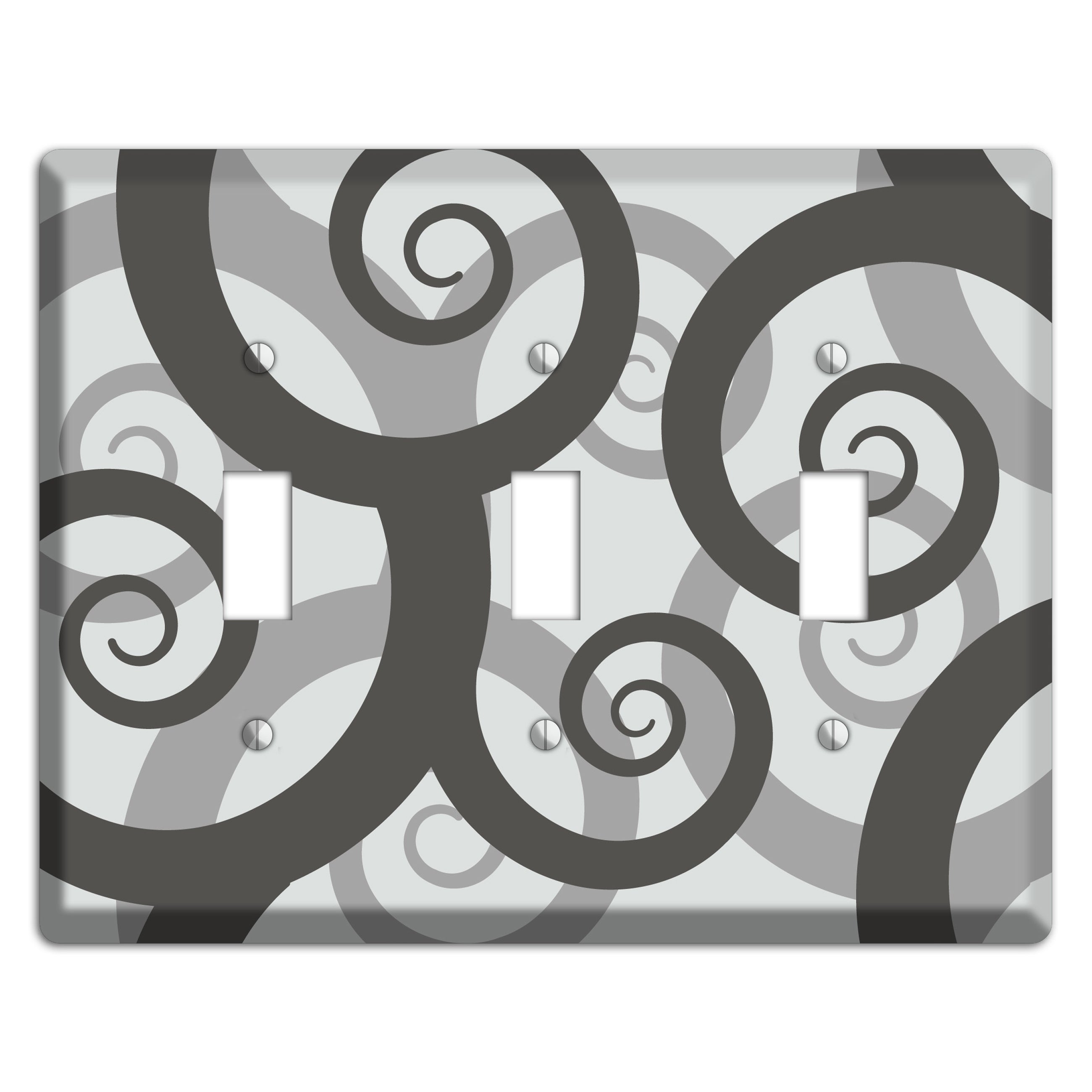 Grey with Black Large Swirl 3 Toggle Wallplate