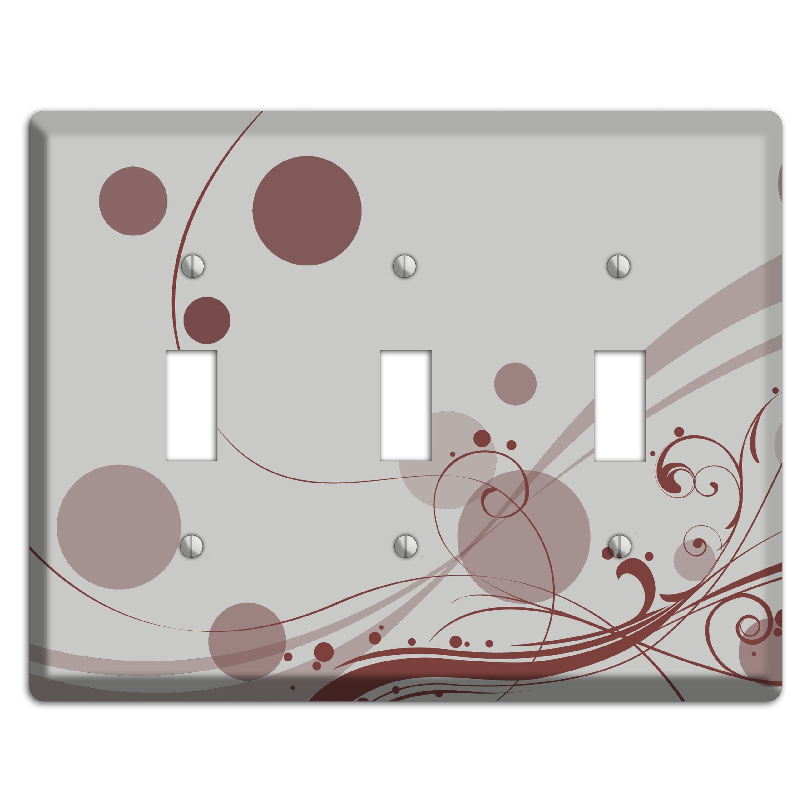 Grey with Maroon Dots and Swirls 3 Toggle Wallplate