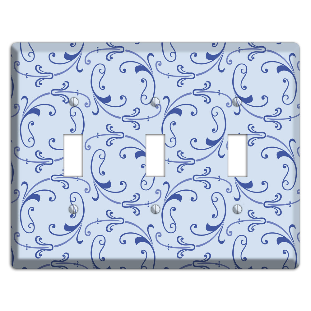 Light Blue Victorian Sprig 3 Toggle Wallplate