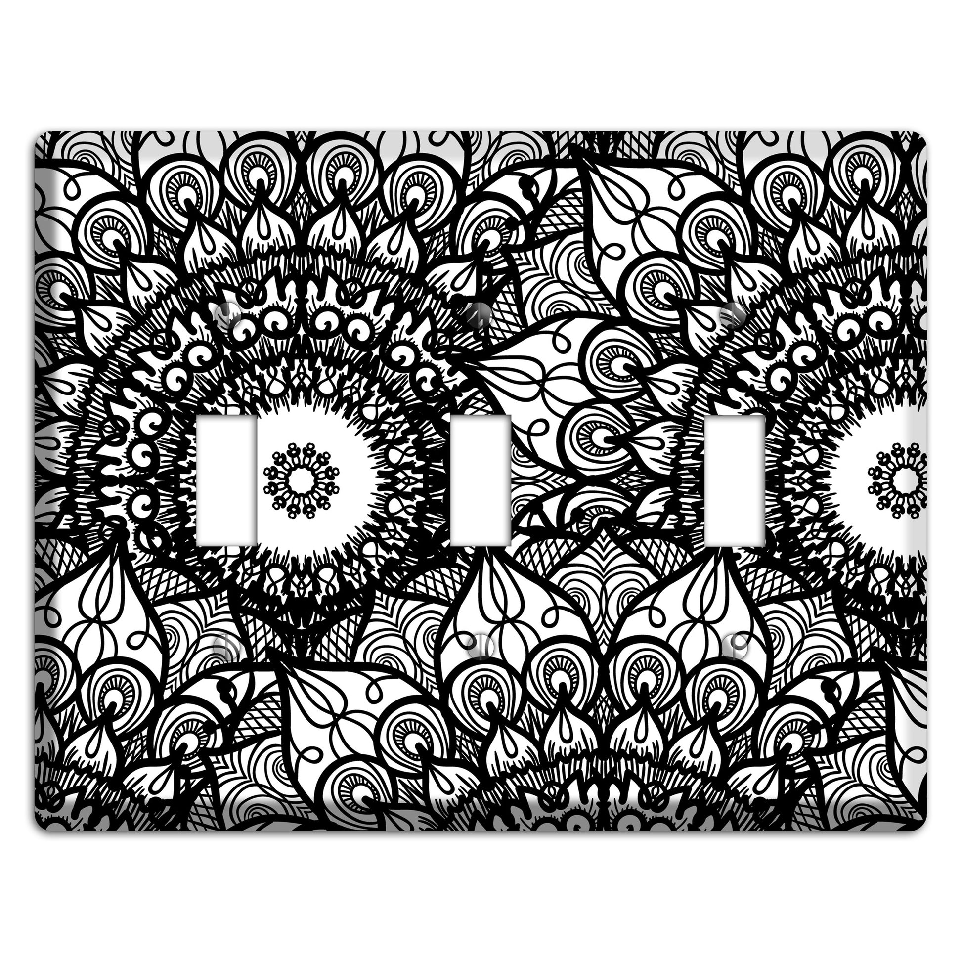 Mandala Black and White Style V Cover Plates 3 Toggle Wallplate