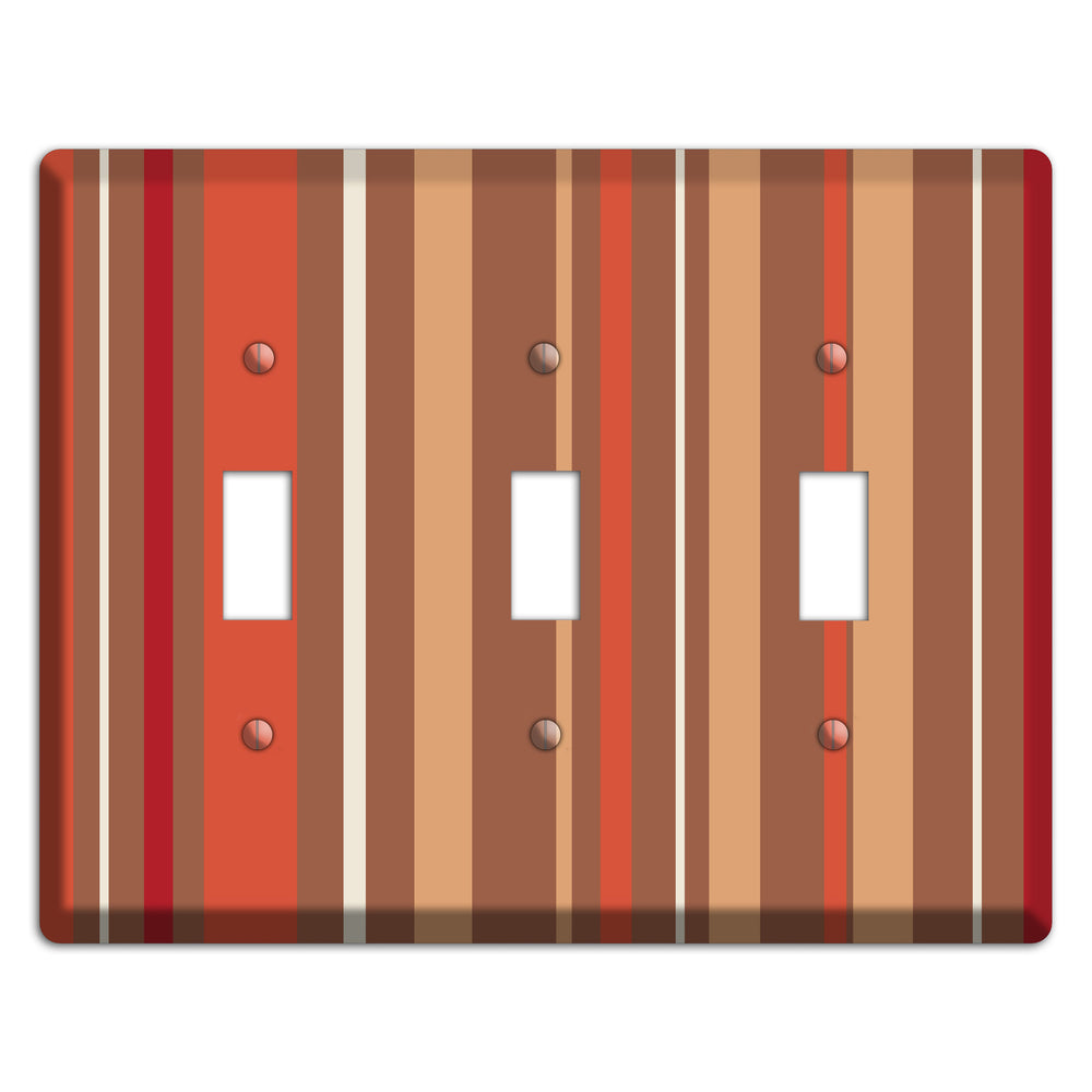 Multi Coral Vertical Stripe 3 Toggle Wallplate