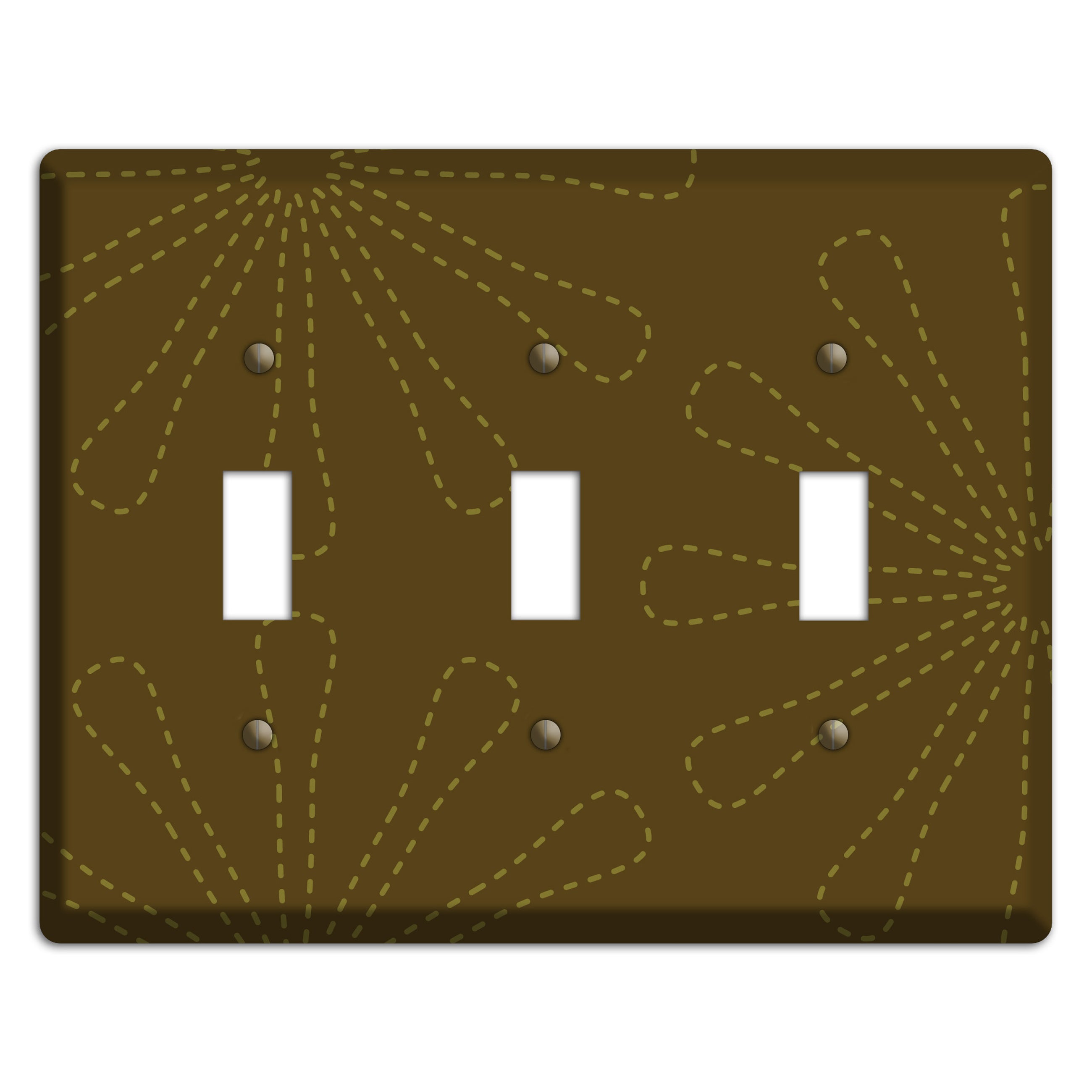 Brown Retro Stipple Floral Contour 3 Toggle Wallplate