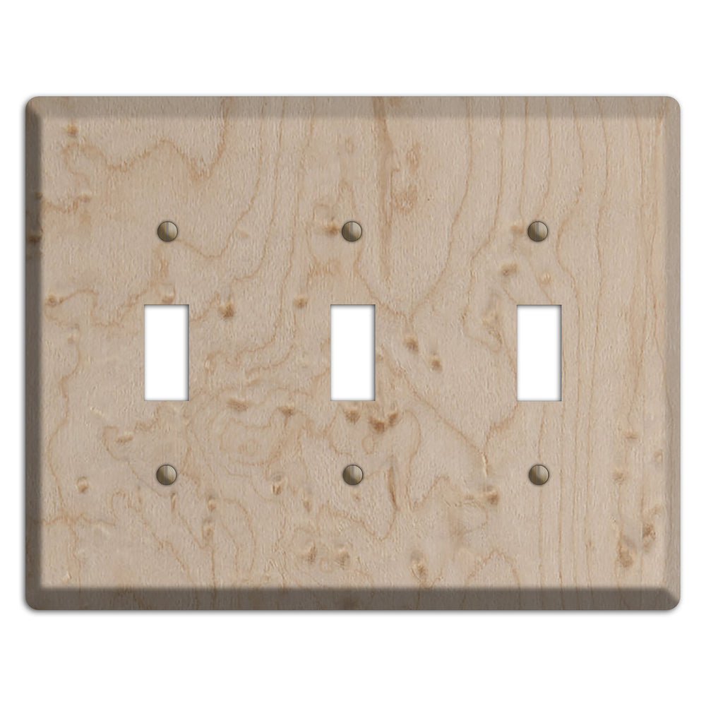 Birdseye Maple Wood Triple Toggle Switchplate