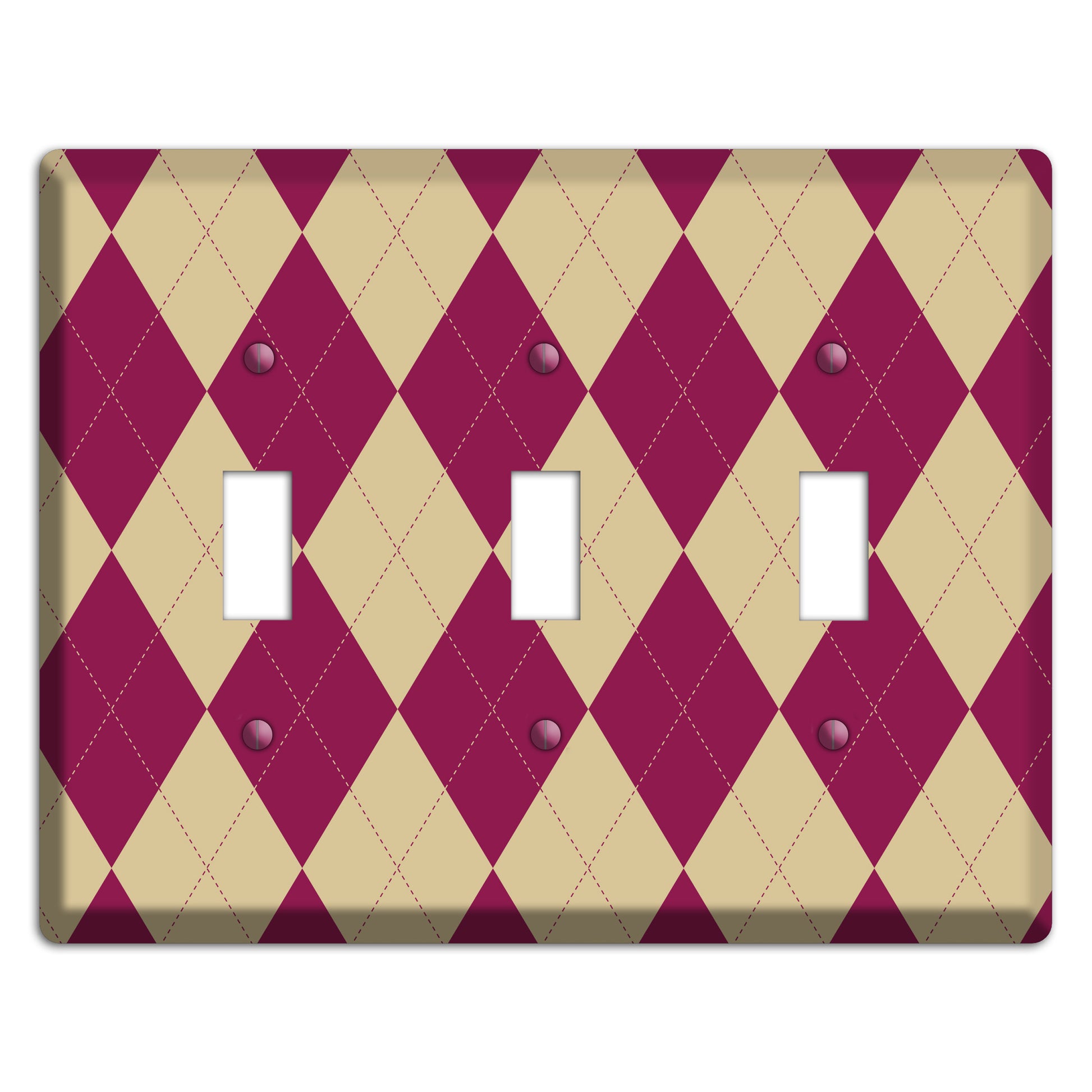 Red and Tan Argyle 3 Toggle Wallplate