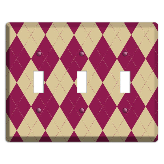 Red and Tan Argyle 3 Toggle Wallplate