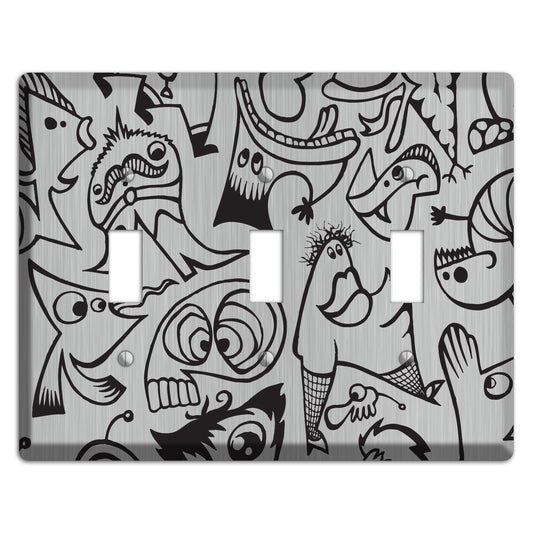 Whimsical Faces 2  Stainless 3 Toggle Wallplate