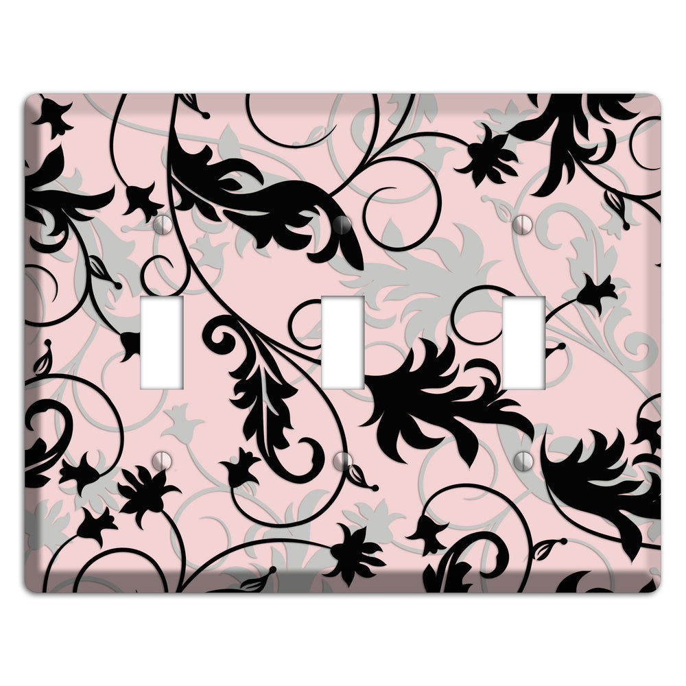 Dusty Pink Grey Black Victorian Sprig 3 Toggle Wallplate