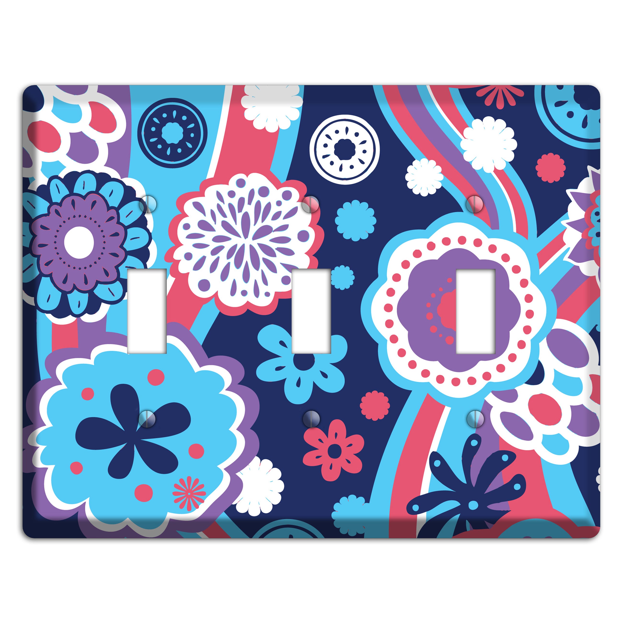 Blue Purple and Pink Retro Suzani 3 Toggle Wallplate