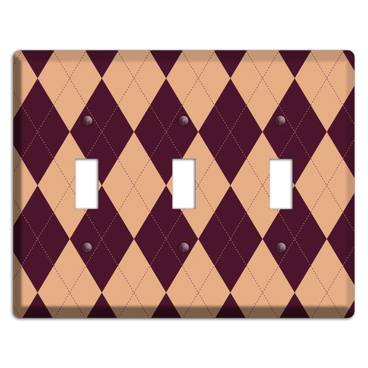 Purple and Beige Argyle 3 Toggle Wallplate