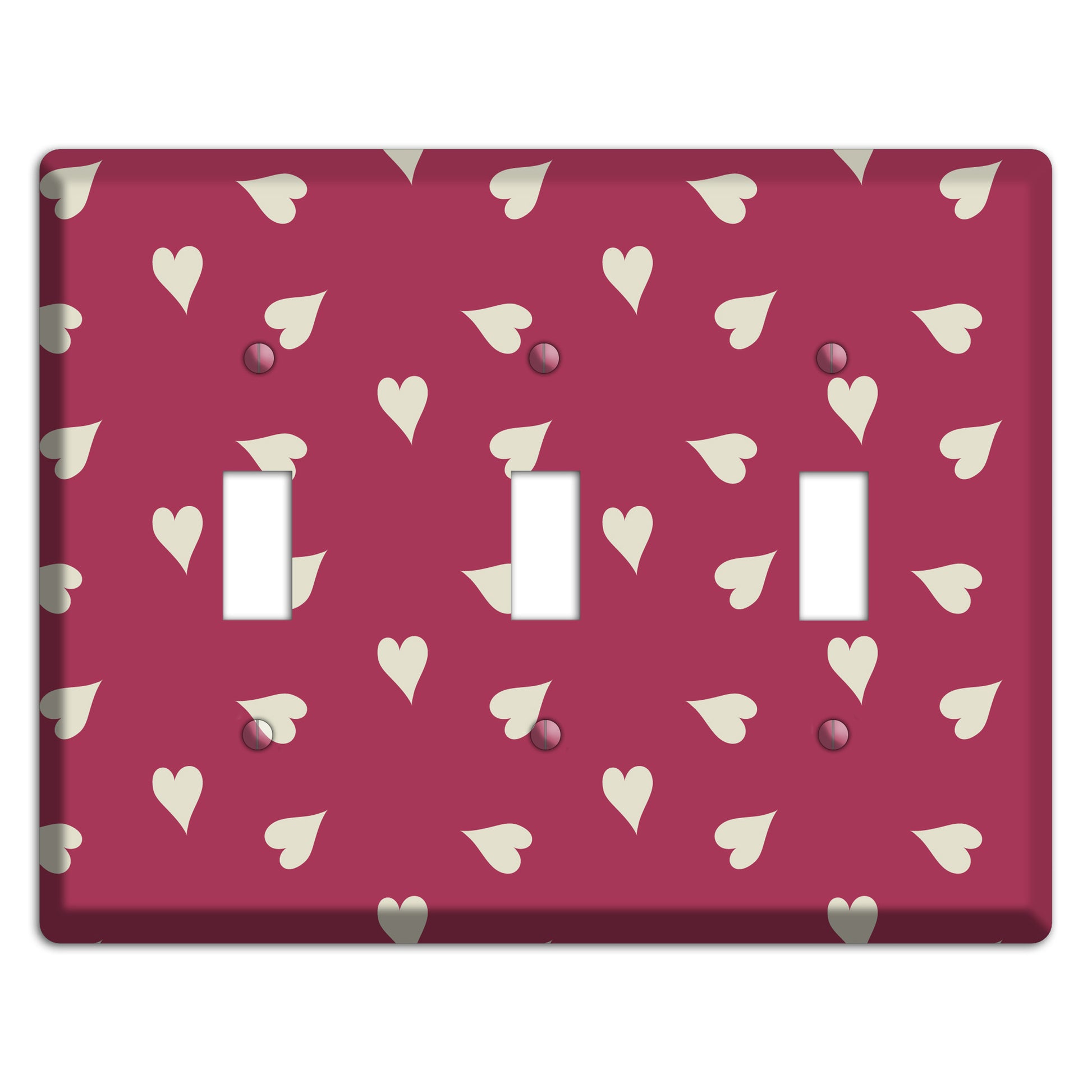 Fuschia with White Hearts 3 Toggle Wallplate