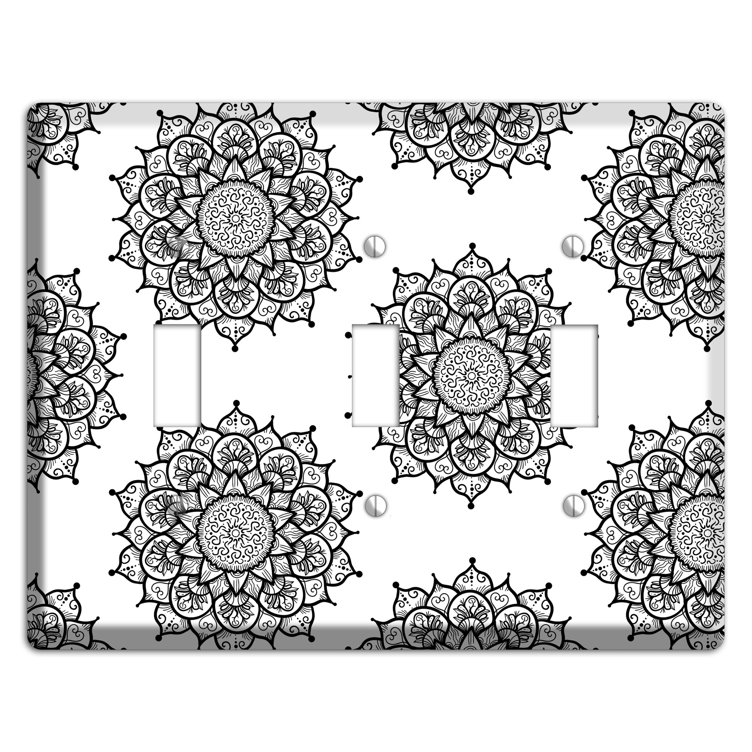 Mandala Black and White Style S Cover Plates 3 Toggle Wallplate