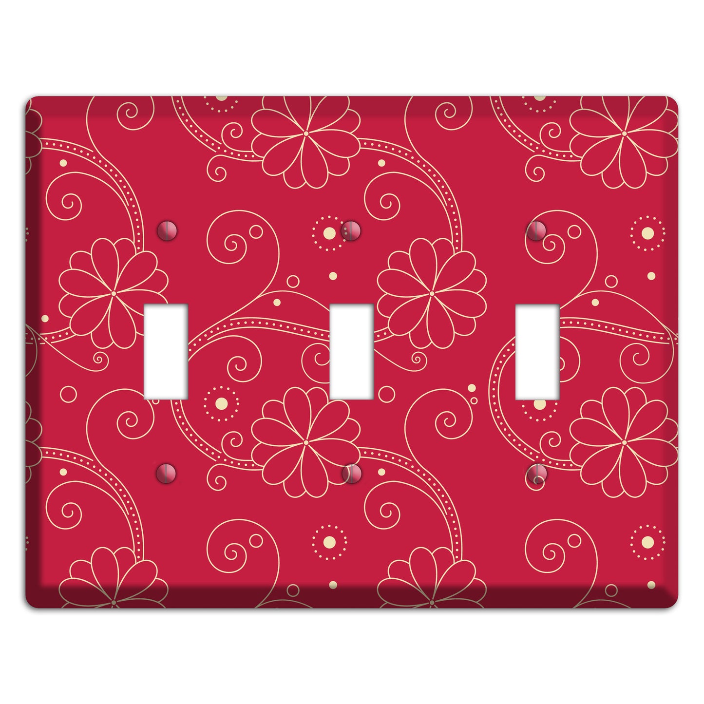 Red Floral Swirl 3 Toggle Wallplate