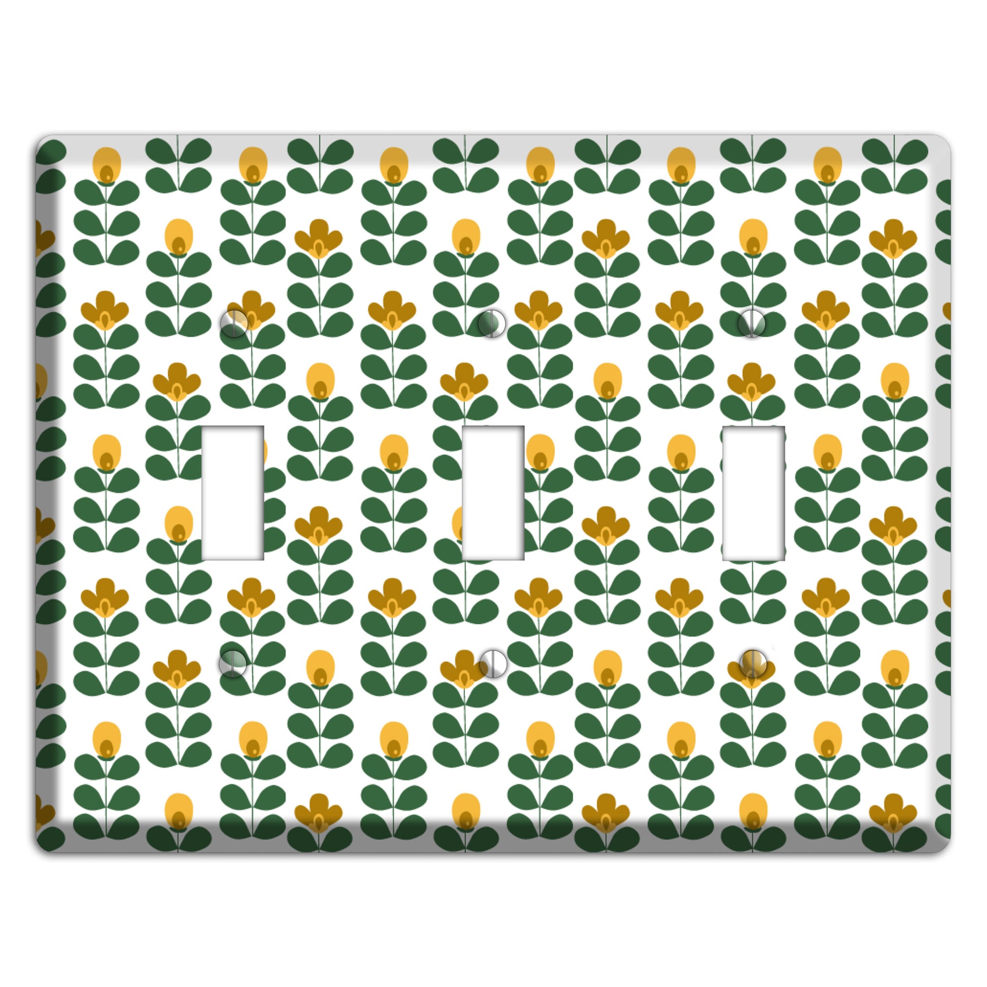 Dark Green Deco Floral Half Drop 3 Toggle Wallplate