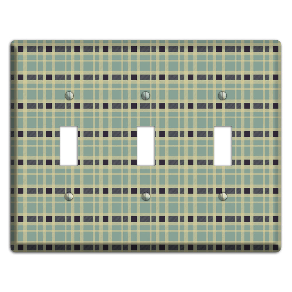 Sage and Black Plaid 3 Toggle Wallplate