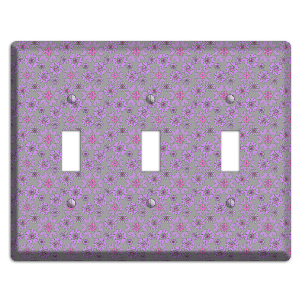 Grey with Tiny Purple Retro Suzani 3 Toggle Wallplate