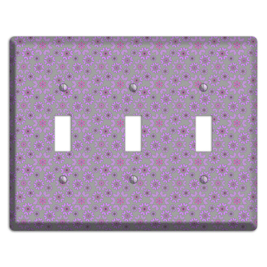 Grey with Tiny Purple Retro Suzani 3 Toggle Wallplate