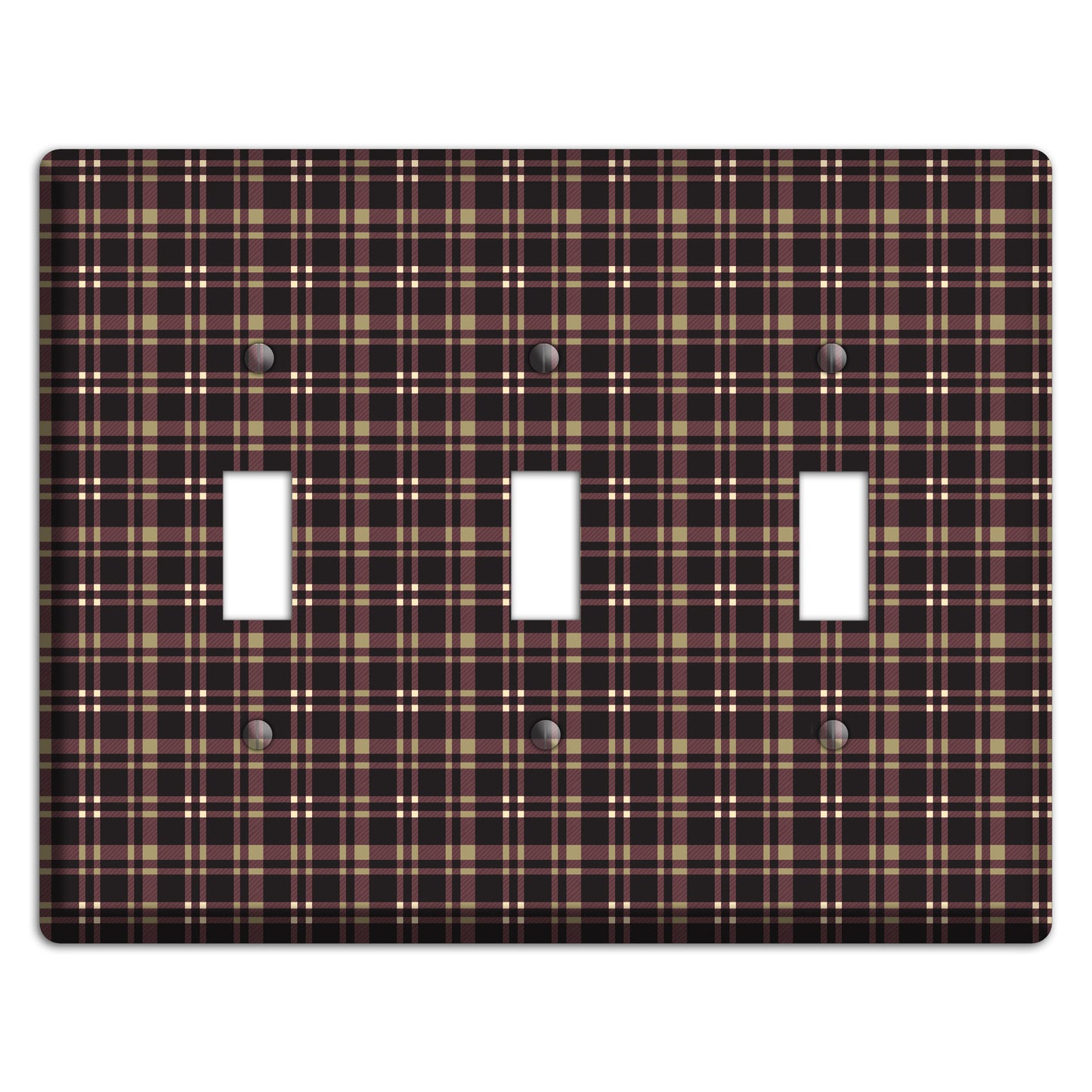 Dark Brown Plaid 3 Toggle Wallplate