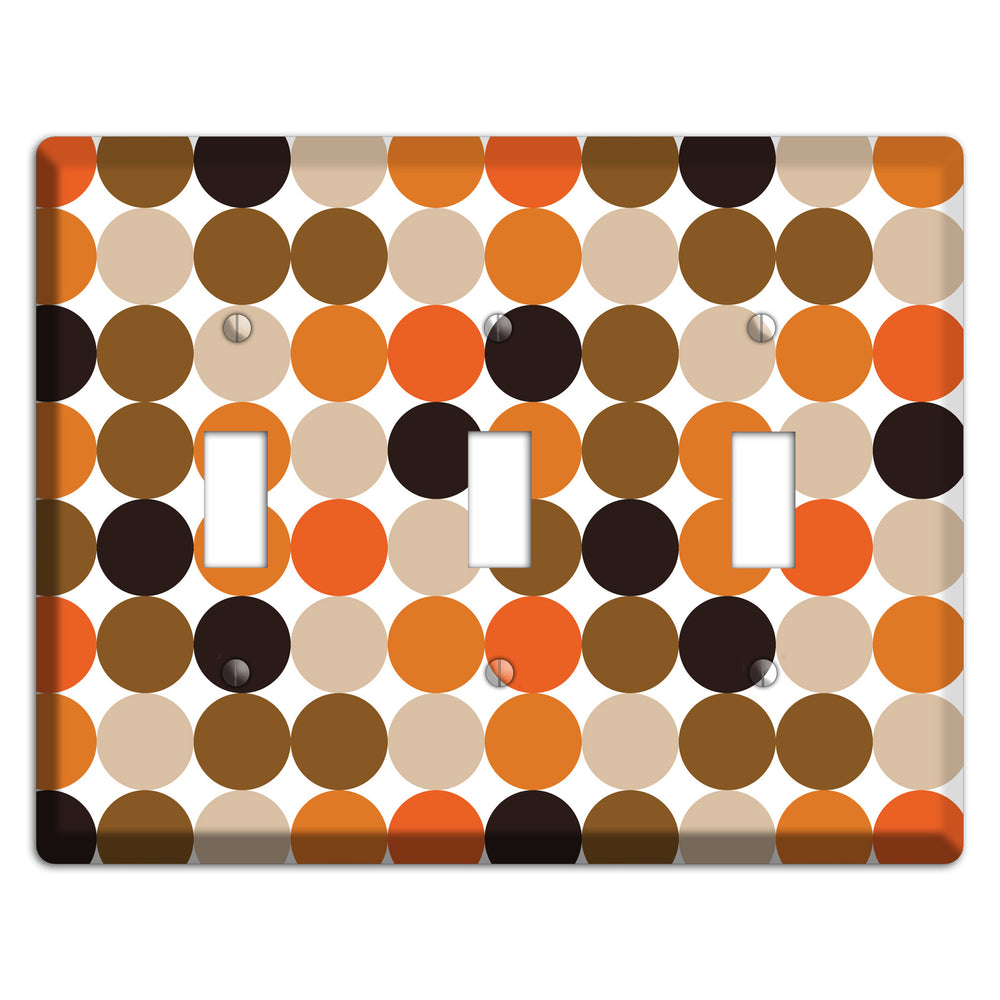 Orange Brown Black Beige Tiled Dots 3 Toggle Wallplate