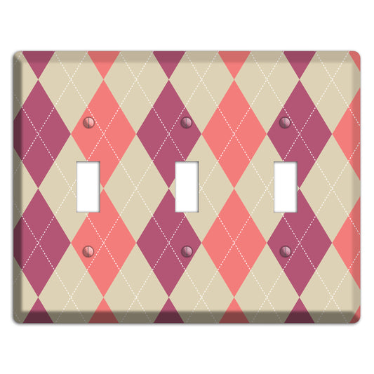 Pink and Tan Argyle 3 Toggle Wallplate
