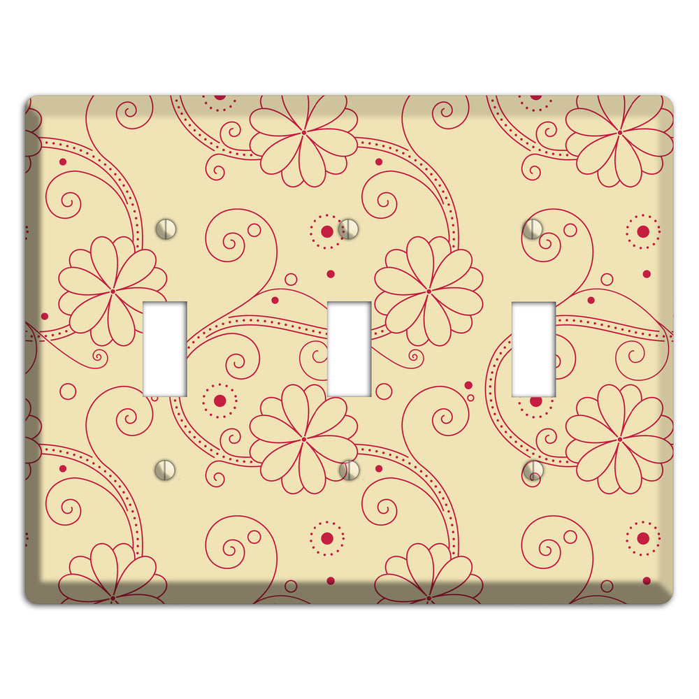Off White Floral Swirl 3 Toggle Wallplate