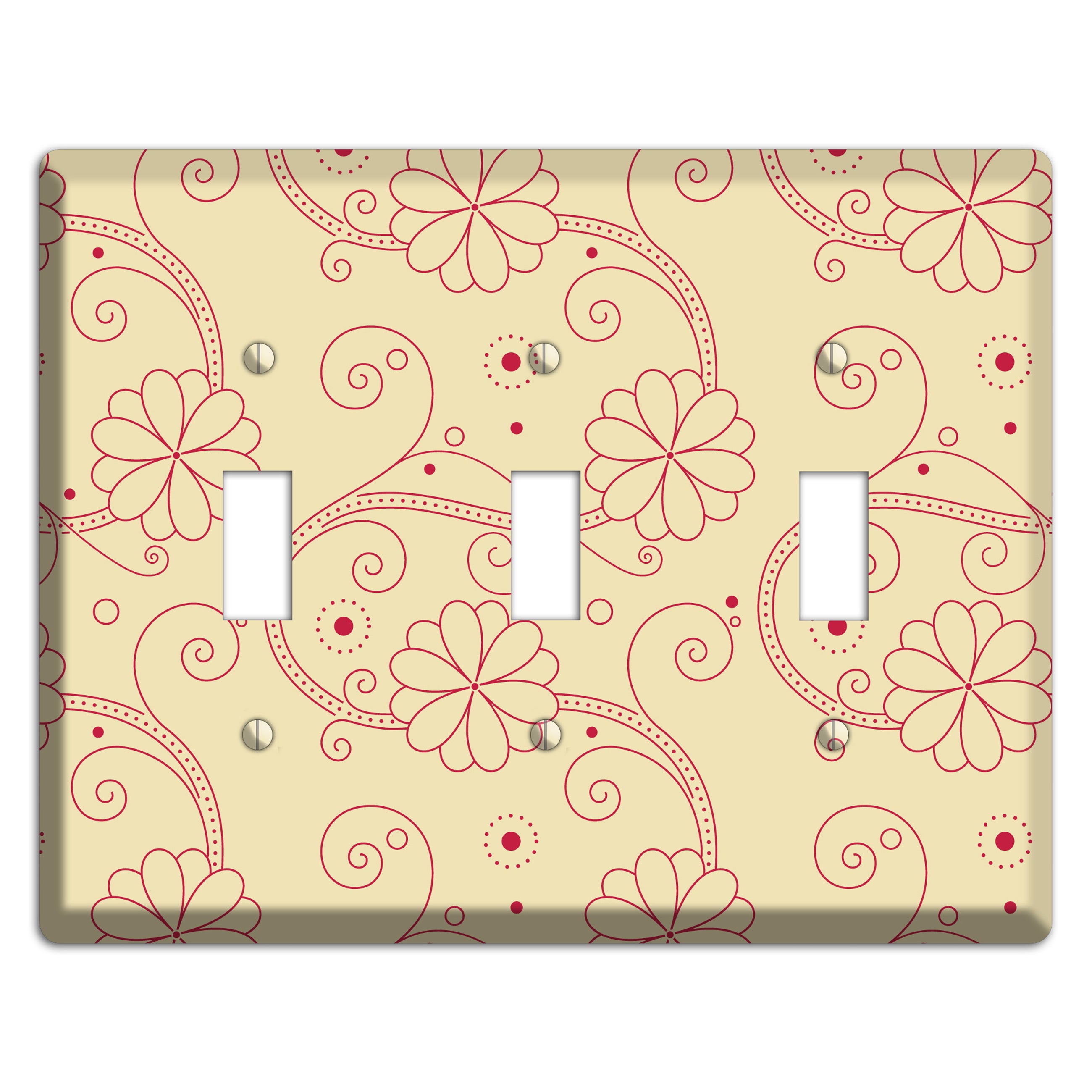 Off White Floral Swirl 3 Toggle Wallplate