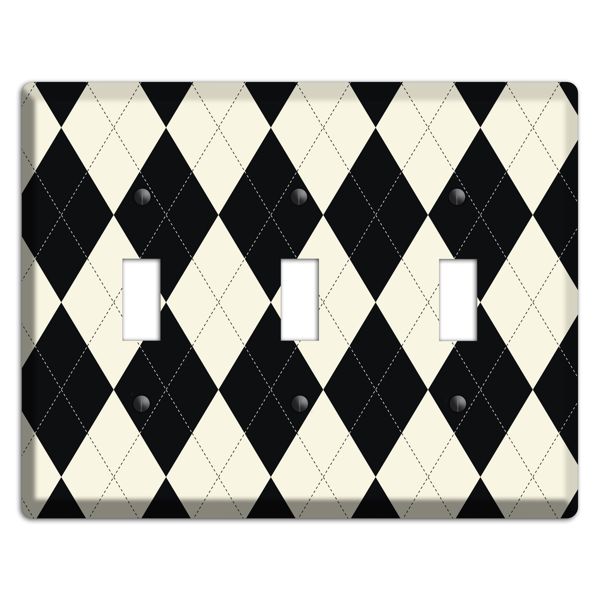 Black and Tan Argyle 3 Toggle Wallplate