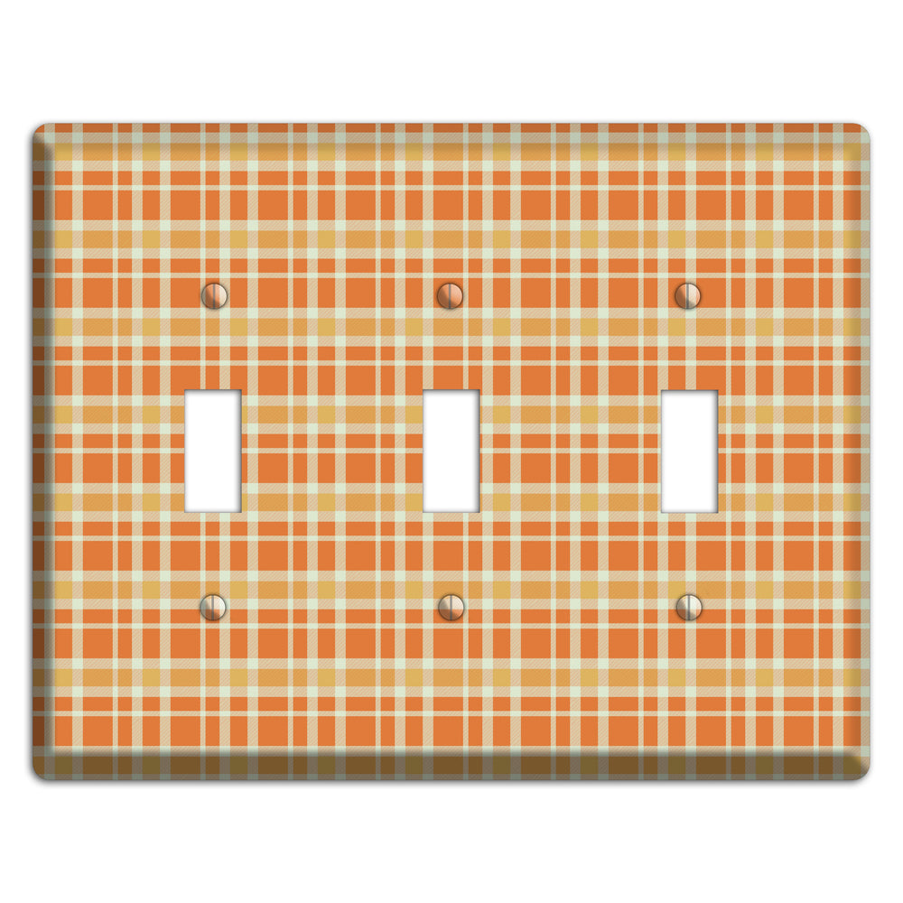 Orange and Beige Plaid 3 Toggle Wallplate