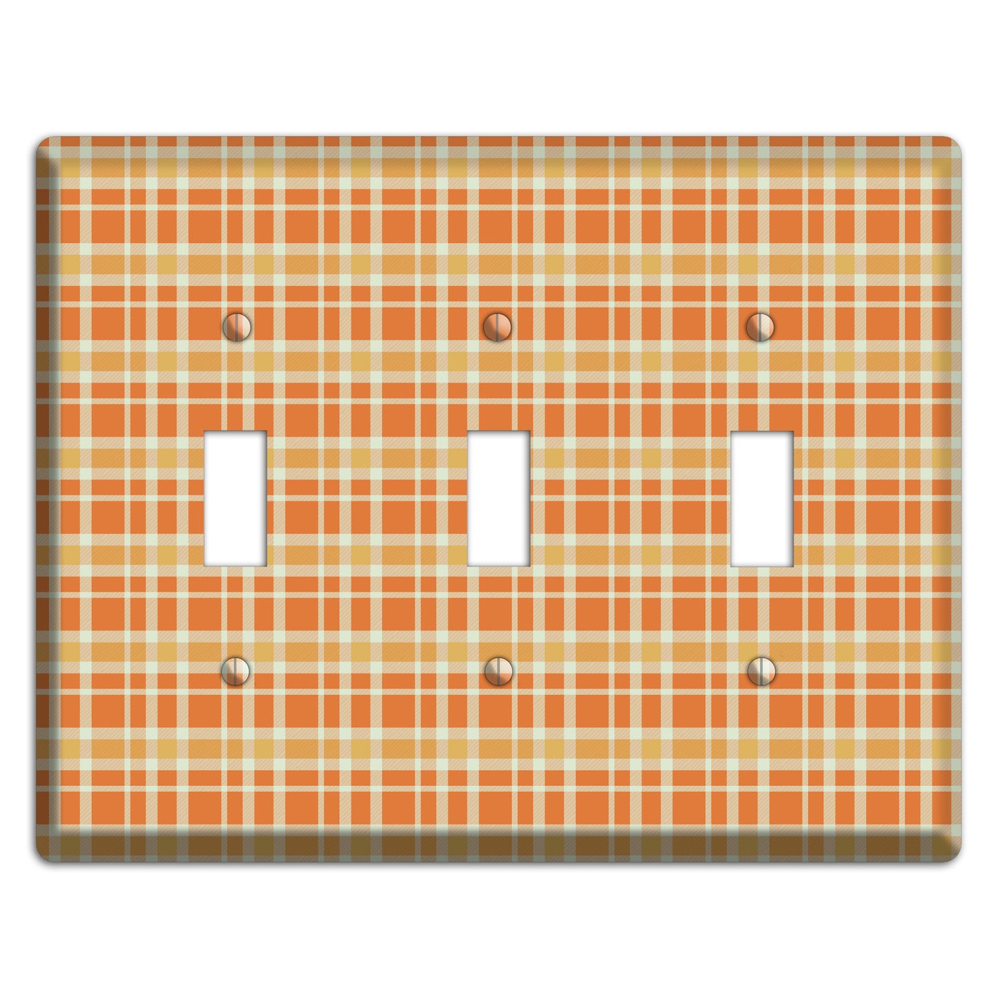 Orange and Beige Plaid 3 Toggle Wallplate