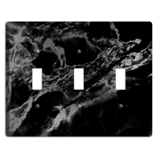 Black and Silver Marble 3 Toggle Wallplate