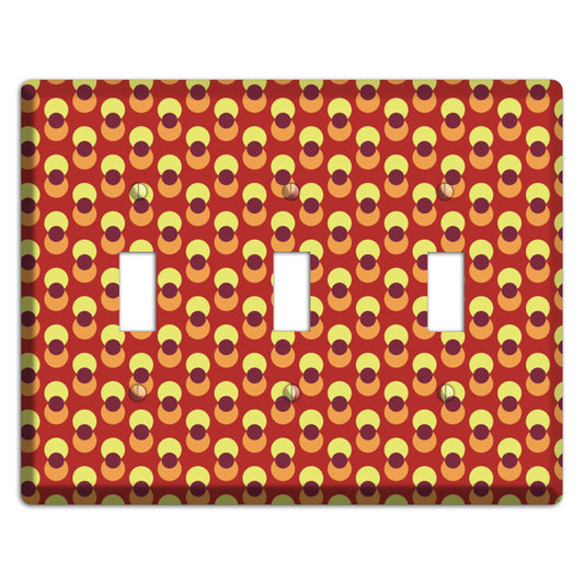 Red Yellow Coral Overlain Dots 3 Toggle Wallplate