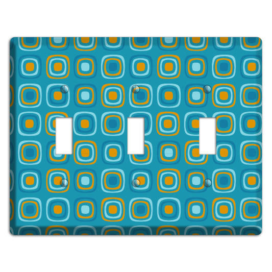 Teal and Mustard Rounded Squares 3 Toggle Wallplate