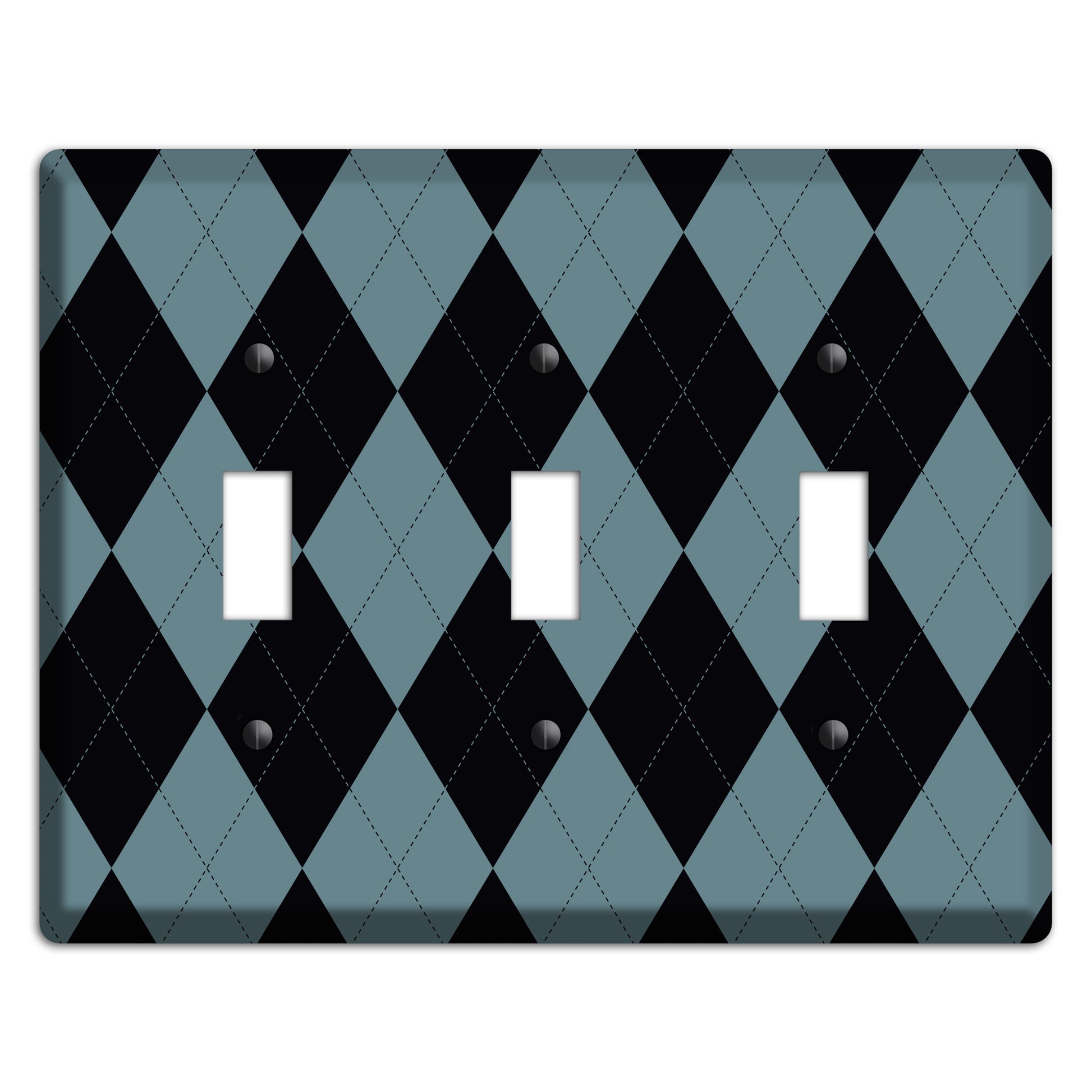 Blue and Black Argyle 3 Toggle Wallplate