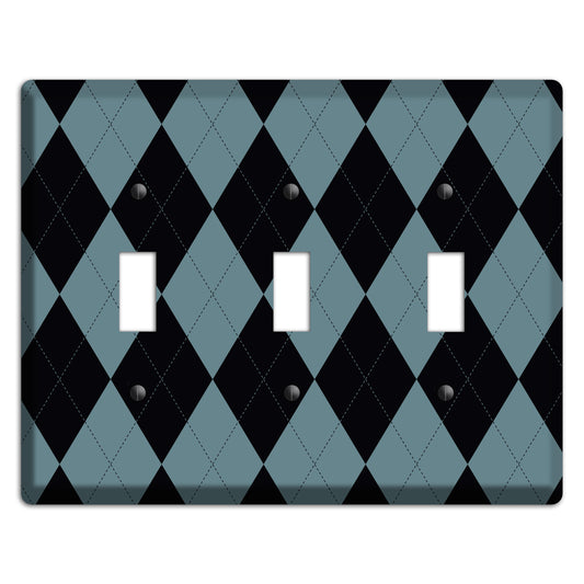 Blue and Black Argyle 3 Toggle Wallplate