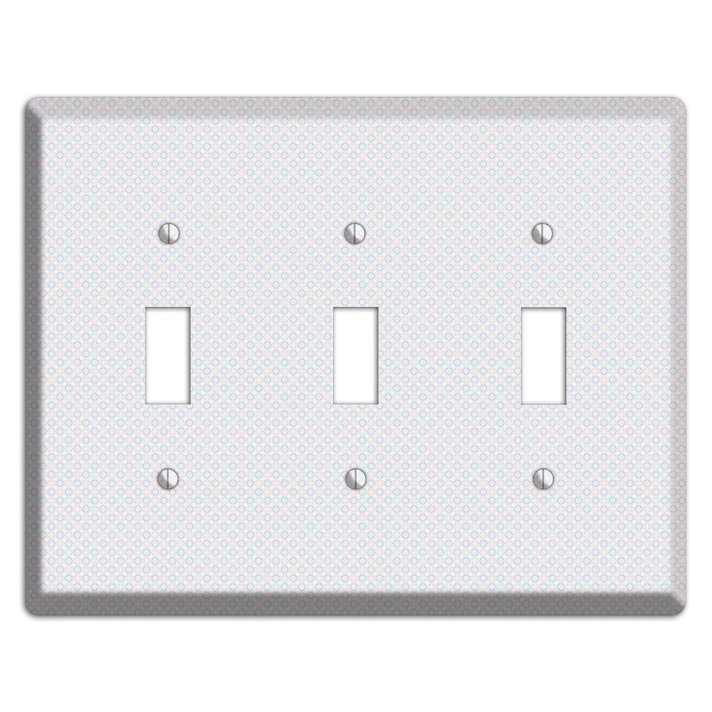 White with Light Blue Tiny Arabesque 3 Toggle Wallplate