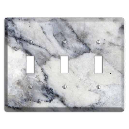 White and Grey Marble 3 Toggle Wallplate