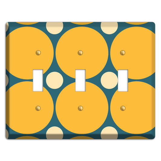 Jade with Mustard and Beige Multi Tiled Large Dots 3 Toggle Wallplate
