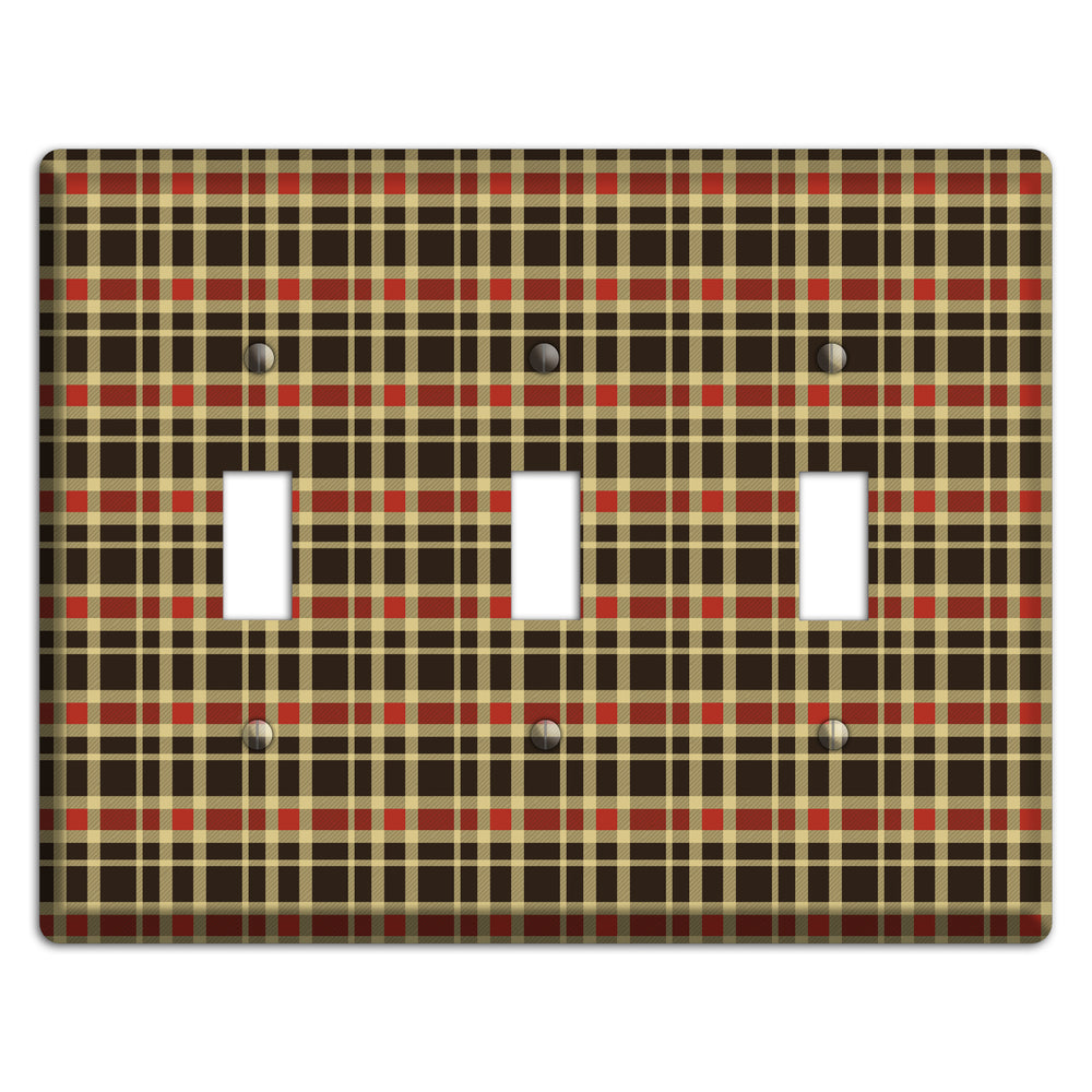 Maroon and Black Plaid 3 Toggle Wallplate