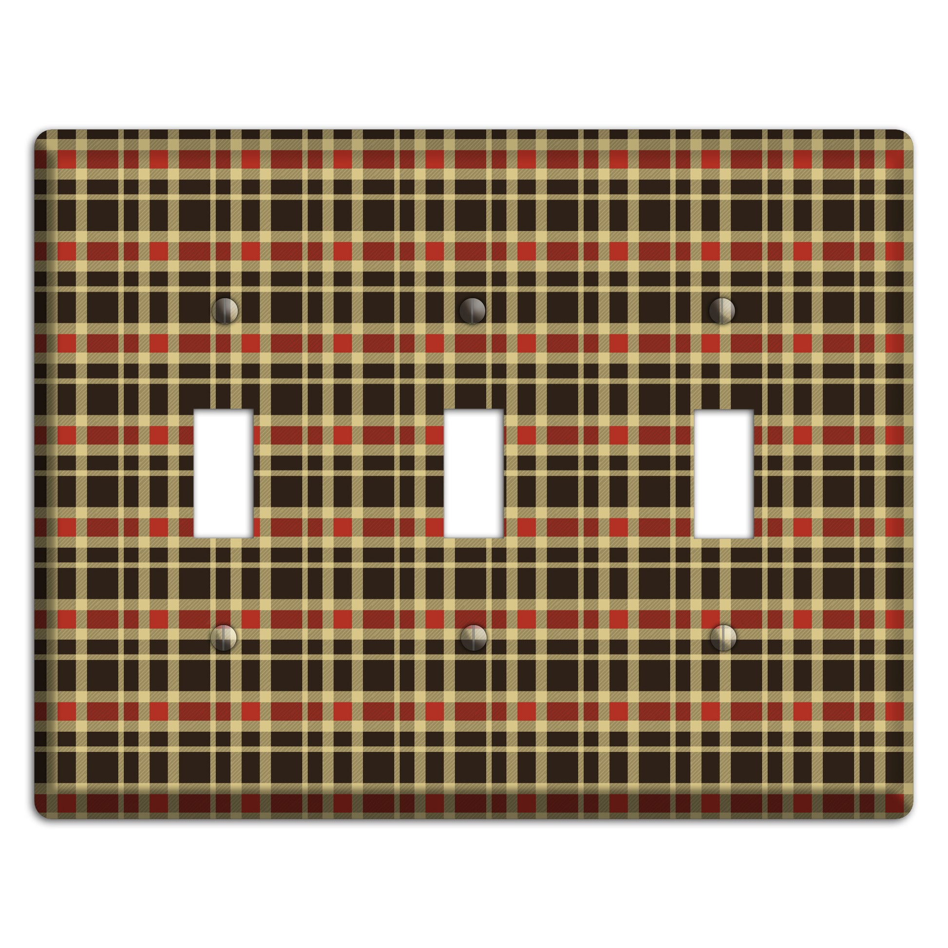 Maroon and Black Plaid 3 Toggle Wallplate