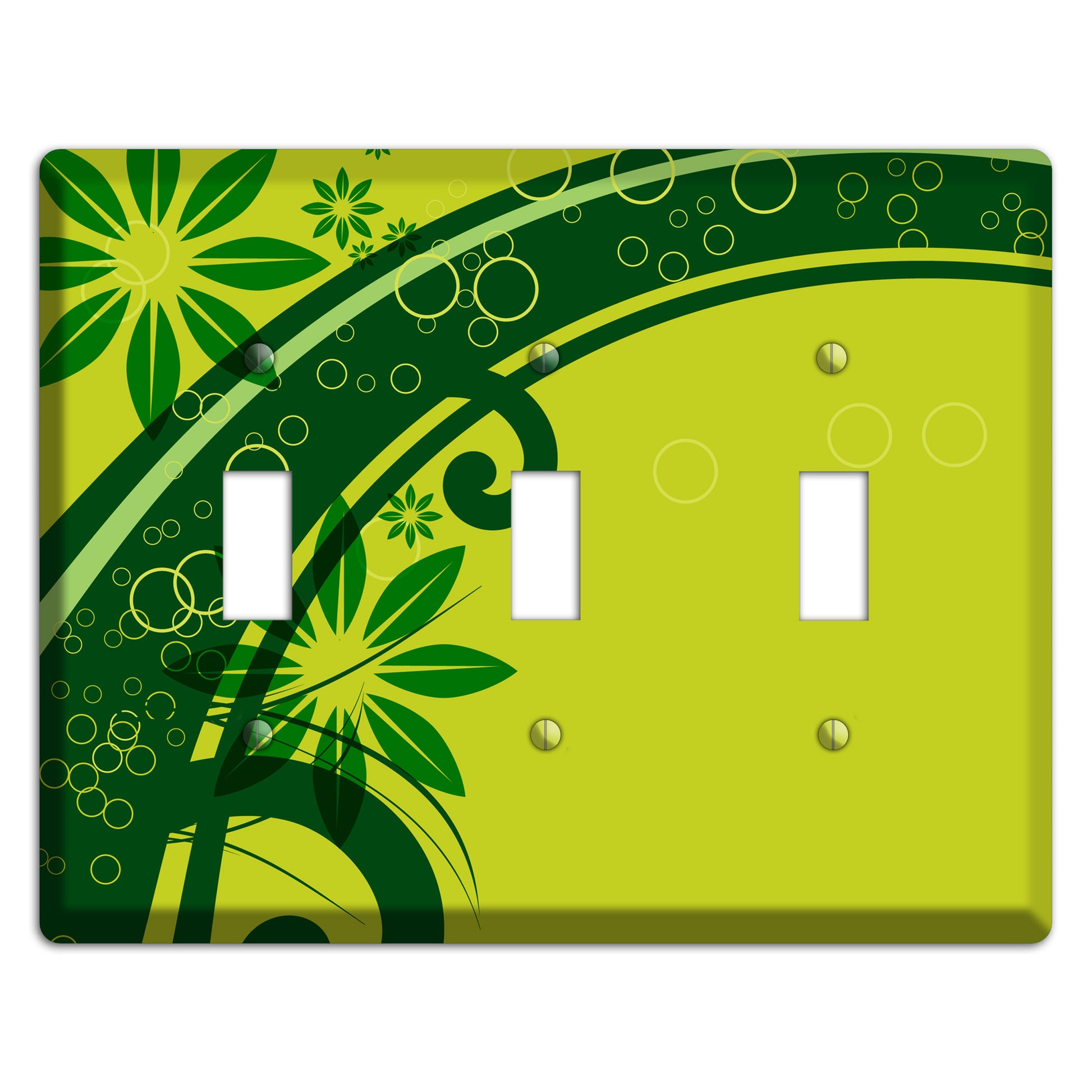 Green Retro Floral 3 Toggle Wallplate