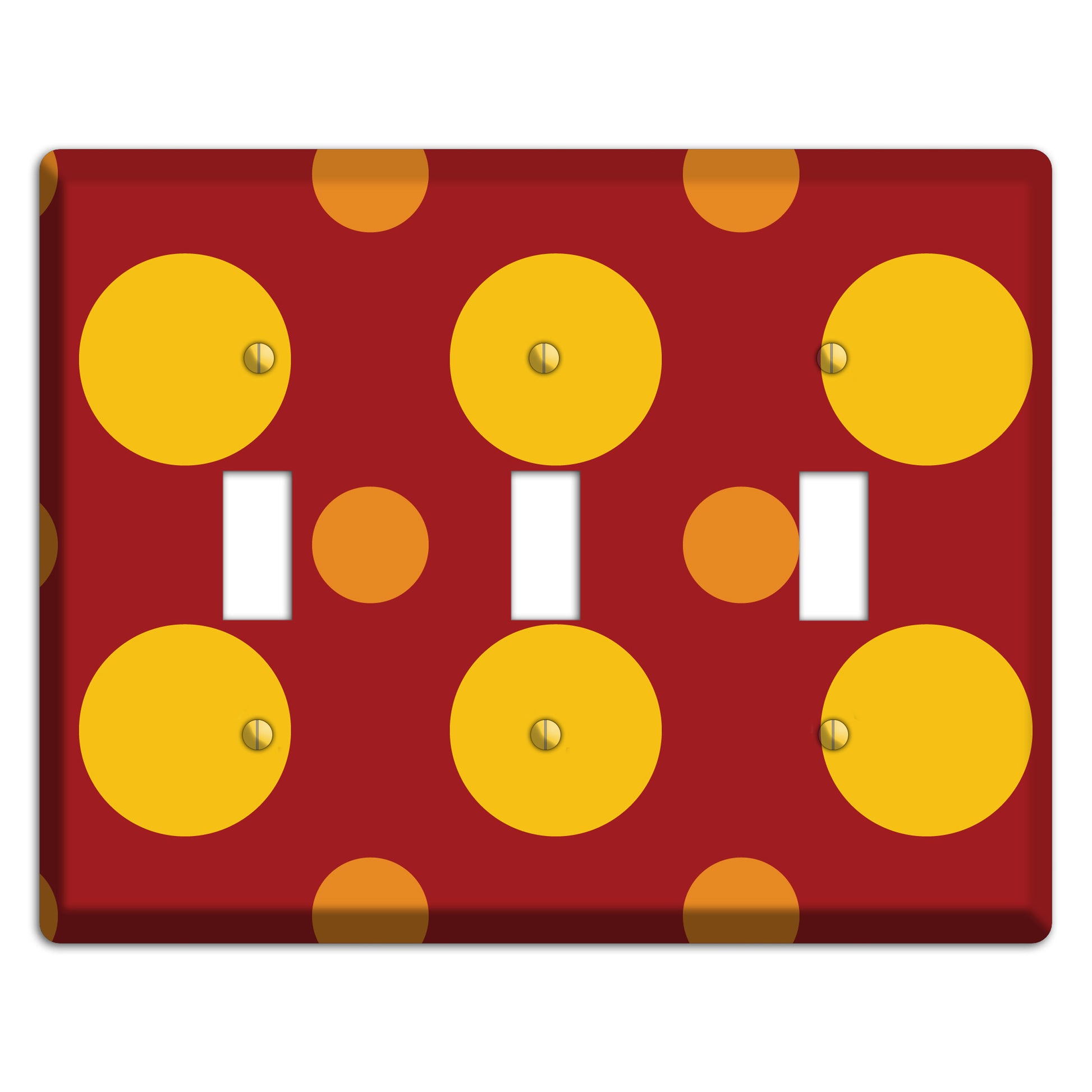 Red with Multi Orange Multi Medium Polka Dots 3 Toggle Wallplate
