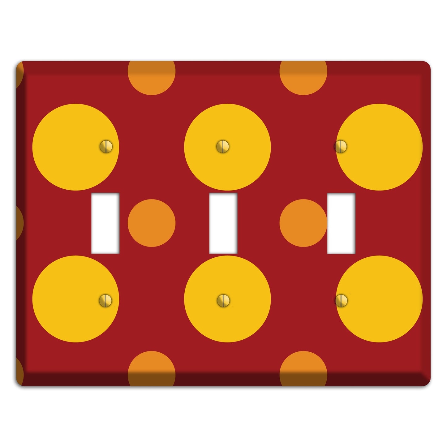 Red with Multi Orange Multi Medium Polka Dots 3 Toggle Wallplate