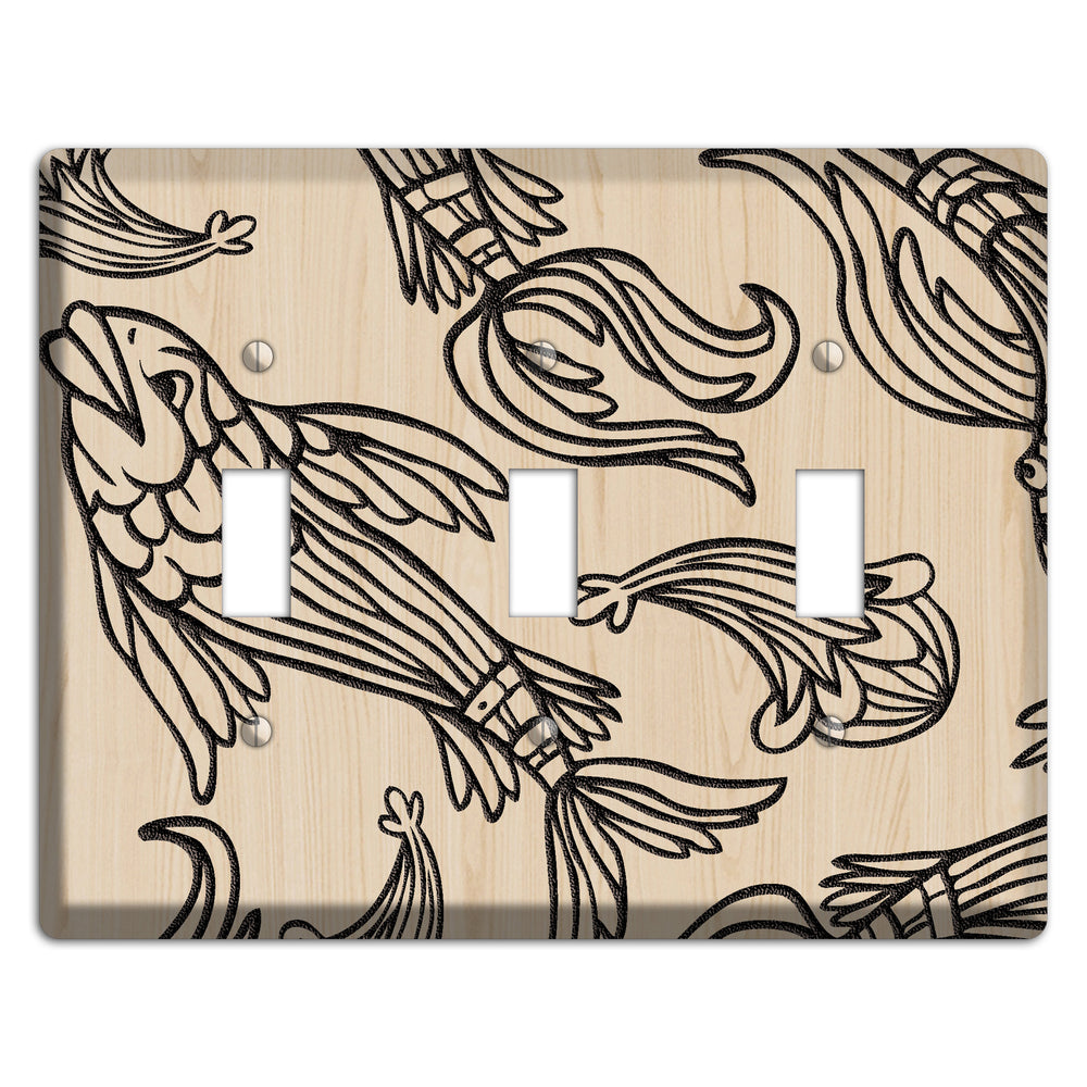 Koi Wood Lasered 3 Toggle Wallplate