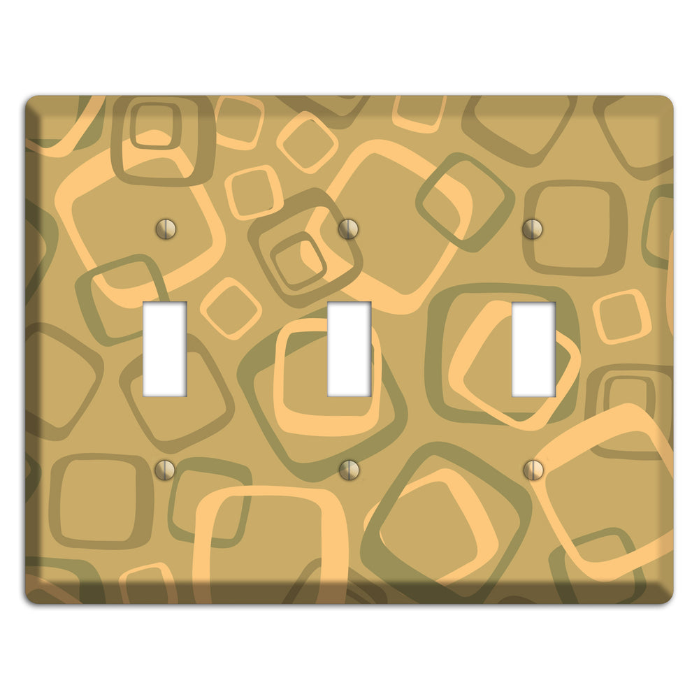 Multi Olive Random Retro Squares 3 Toggle Wallplate