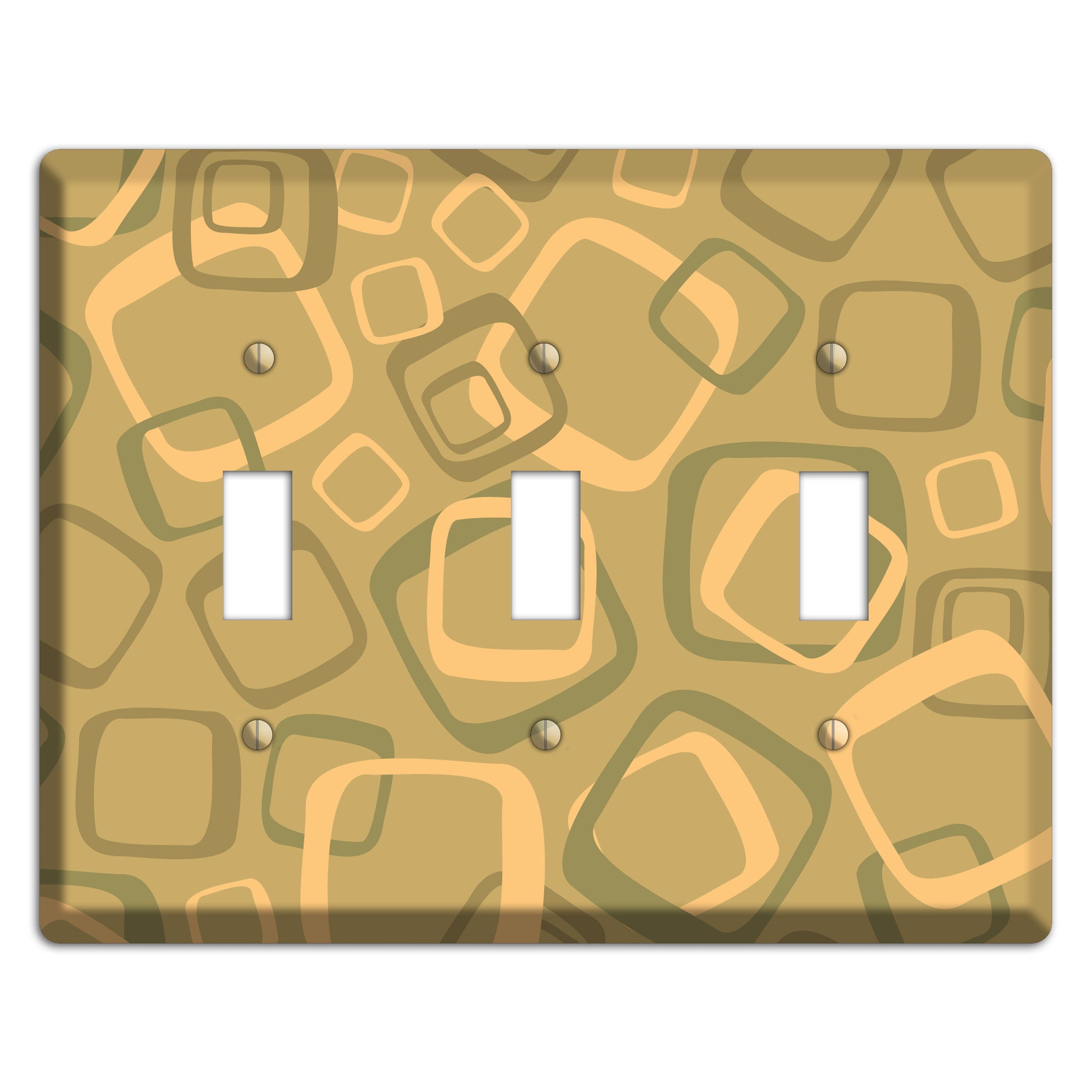 Multi Olive Random Retro Squares 3 Toggle Wallplate