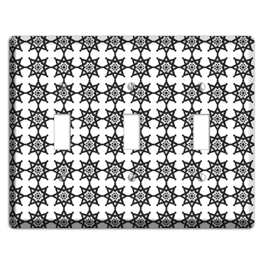 White with Black Arabesque Aster 3 Toggle Wallplate